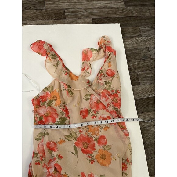 Lulus Women’s Wrap Long Dress Size  M Floral ruffled adjustable straps V Neck - Picture 8 of 12